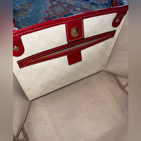 Gucci Tattoo Heart Tote Bag – Limited Edition 2008 GG Canvas Red Trim - Picture 11 of 16